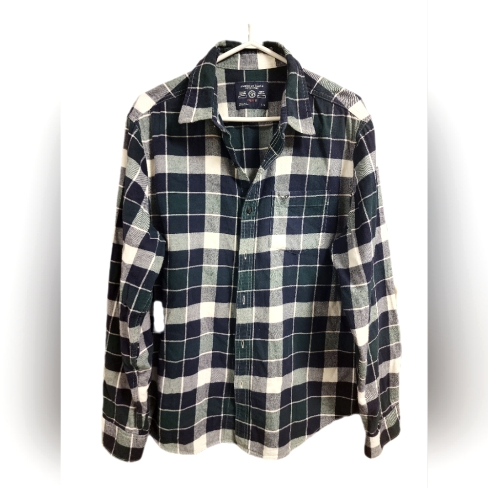 American eagle men’s plaid flannel button up shirt size small - Picture 2 of 9
